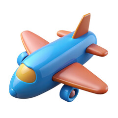 Naklejka premium A blue and orange toy airplane with rounded features isolated on transparent background