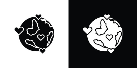 Earth Icon with Hearts, Isolated on White Background