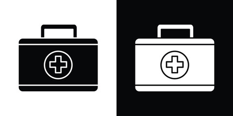 First Aid Kit Icon in Black and White with Medical Cross