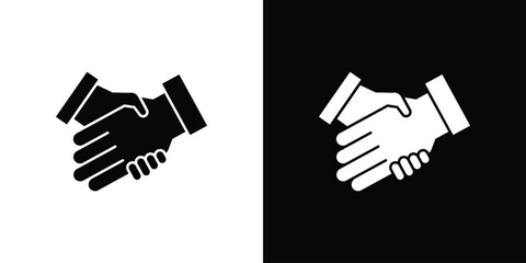 Handshake Icon in Black and White, Isolated on White and Black Background