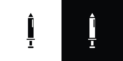 Syringe Icon in Black and White, Isolated on White and Black Background