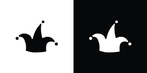 Jester Hat Icon in Black and White, Isolated on White and Black Background