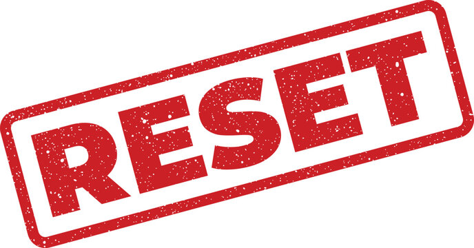 Red grunge rubber stamp with the word RESET in a textured design