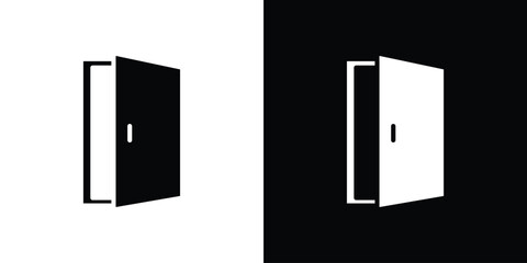 Open Door Icon in Two-Tone Design Isolated on White and Black Background