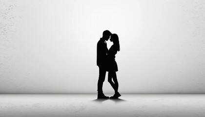Obraz premium Romantic silhouette of a couple embracing, representing love, connection, and intimacy in a minimalist design, perfect for emotional storytelling