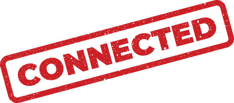 Red grunge stamp with the word Connected imprinted in a textured font