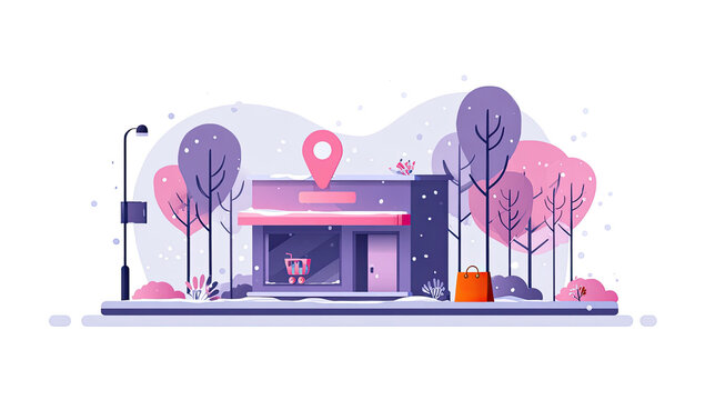 Winter storefront in a snowy landscape