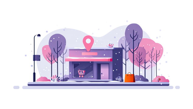 Winter storefront in a snowy landscape