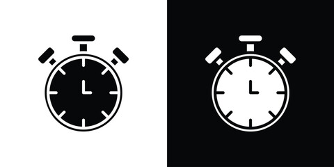 Stopwatch Icon in Black and White, Isolated on White and Black Background