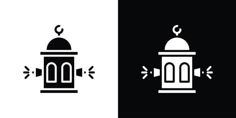 Mosque Icon with Minaret and Speakers, Isolated on White Background