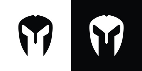Spartan Helmet Icon in Black and White, Isolated on White and Black Background