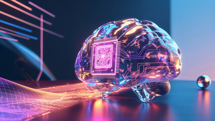 Exploring the fusion of technology and neural networks in a vibrant, futuristic brain illustration