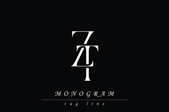 ZT Initials Stylized Monogram Design Featuring Intertwined. Artistic representation of monogram initials creatively arranged and displayed.