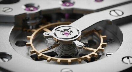 Intricate watch movement close-up with gears and springs highlighting precision engineering