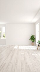 Empty bright white room with wooden floor