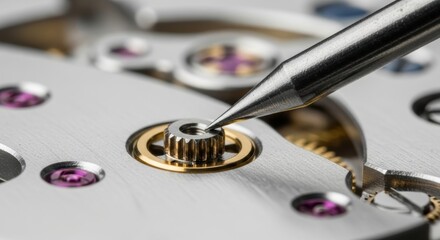 Macro view of mechanical watch movement with precision tools