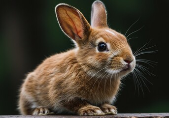 Obraz premium 茶色の毛並みを持つ可愛いウサギが、静かにこちらを見つめています。