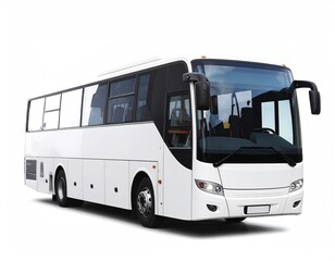 Sleek white passenger bus with tinted windows against a white background