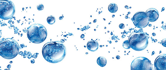 Many translucent, light-blue bubbles of various sizes against a dark background