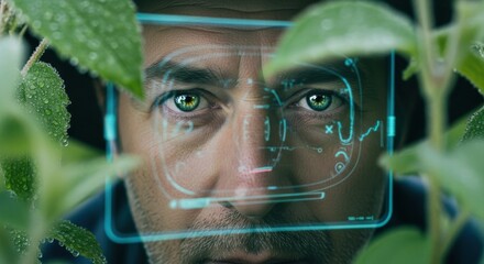 Adult caucasian male analyzing digital interface in nature
