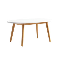 Oval white coffee table with light-brown legs