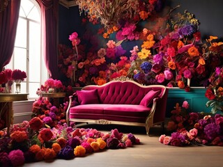 Living room flower pink decoration on the couch