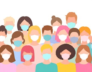 Diverse crowd wearing masks