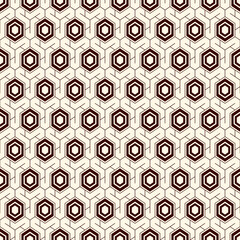 Honeycomb seamless pattern. Hexagon mosaic tiles ornament. Ethnic surface print. Repeated geometric figures background. Ornamental wallpaper. Modern geo design digital paper. Vector abstract art