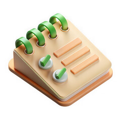 3d isometric notepad with spiral binding and stylized paperclips for notes and productivity