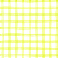 Yellow White Plaid Gingham Madras Check Hand Drawn Background Pattern Overlay