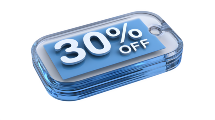 3D layered icon with 30% off tag on white background