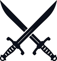 Crossed swords vector emblem, ideal for military badges, fantasy games, and historical illustrations.