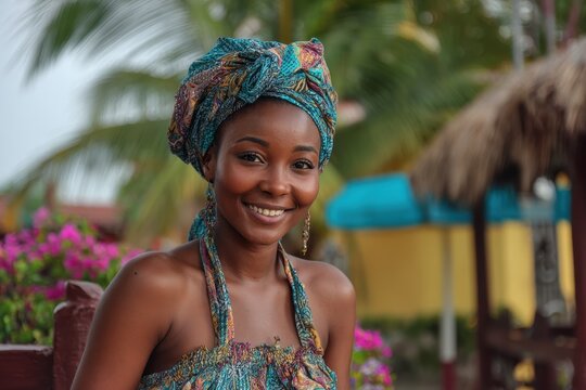 Ghanaian woman outside a hotel in Axim a stunning tourist destination