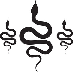 Obraz premium Three Black Snake Silhouettes in Wavy Poses on Transparent Background snakes serpents