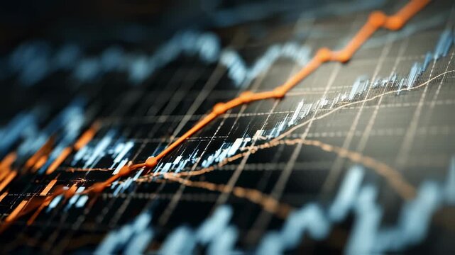 Focused medium shot of an ascending stock performance chart with boutique fitness markers softly out of focus emphasizing financial optimism and franchise expansion potential in