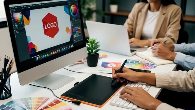 Creative Team Designing Modern Logo: Branding Agency Workflow - Powered by Adobe