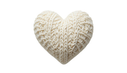 Obraz premium Chunky-knit heart in pearl white on pure white background, soft cozy knitted yarn decor for weddings, modern home styling, handmade gifts, and elegant accents