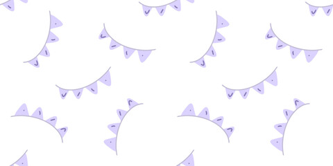 Seamless Cartoon Party Flag Pattern. Purple cartoon party flags in flat style. Seamless festive pattern on white background.