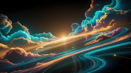 Obraz premium Celestial Cloudscape Ethereal Glow and Swirling Nebula Trails