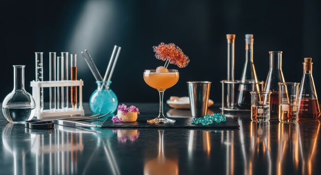 Creative fusion of art and science in molecular mixology cocktail lab