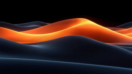 Abstract Orange and Blue Digital Landscape: A Glowing Wave of Energy
