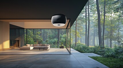 Modern House Design with Forest View and Unique Lighting