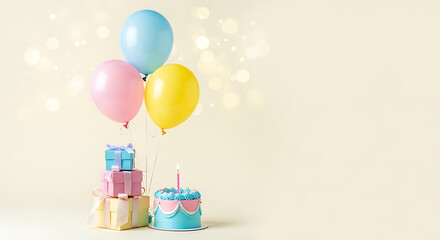 Birthday Celebration, Cake and Balloons, Indoor Party, Photo, Festive Atmosphere, Close-Up, Joyful Moments