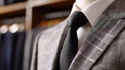 Elegant Gray Plaid Suit with Black Tie