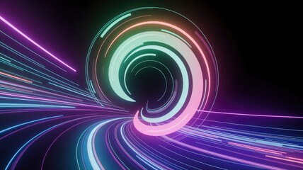 Obraz premium Abstract Neon Swirl Futuristic Light Trails and Glowing Circle