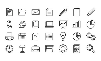 30 Business & Office Line Icons  Vector Set