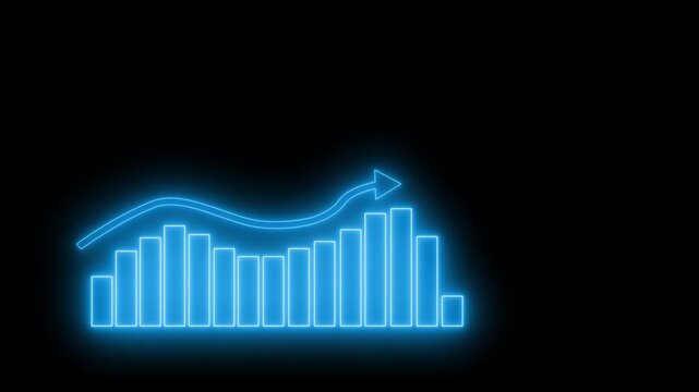 Neon Bar Chart with Downward Arrow, Technology-Inspired Business Report Chart with Neon Glow
