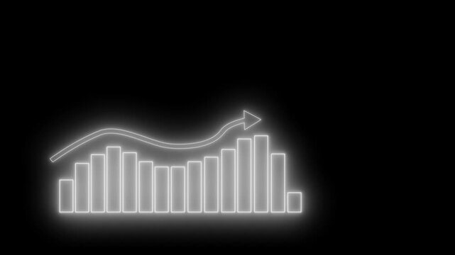 Neon Bar Chart with Downward Arrow, Technology-Inspired Business Report Chart with Neon Glow
