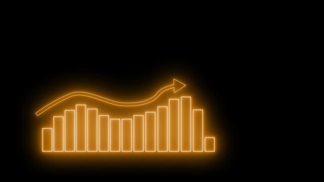 Neon Bar Chart with Downward Arrow, Technology-Inspired Business Report Chart with Neon Glow