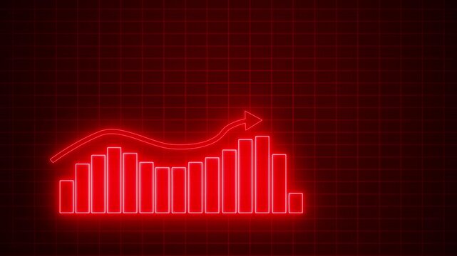 Neon Bar Chart with Downward Arrow, Technology-Inspired Business Report Chart with Neon Glow